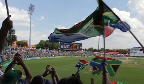 South African flags at a cricket test