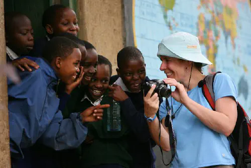 Heather and kids in Tanzania