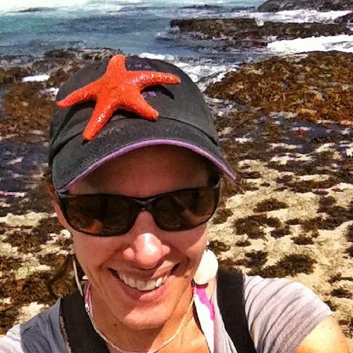 Heather with a starfish on her head
