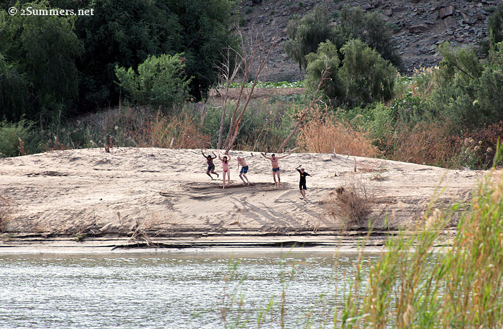 Jumping into river