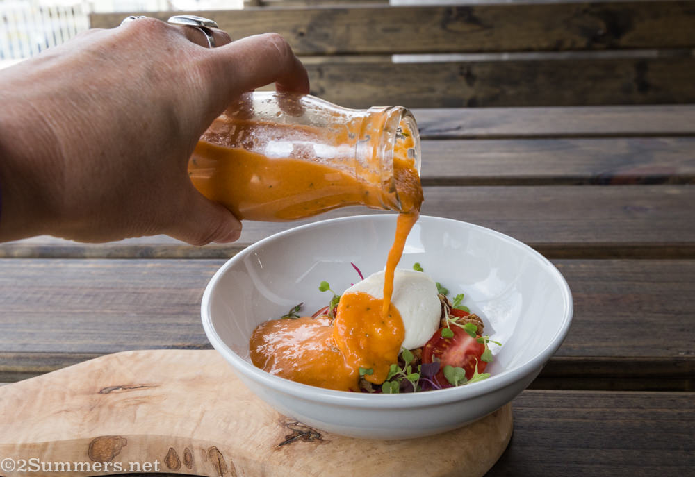Pouring gazpacho
