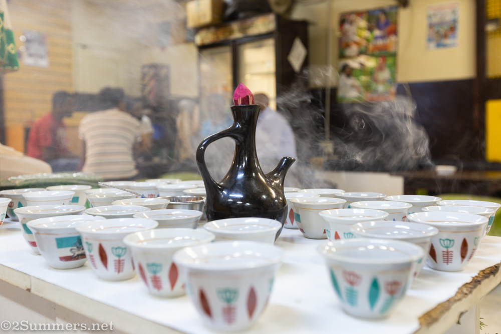Coffee cups and pot
