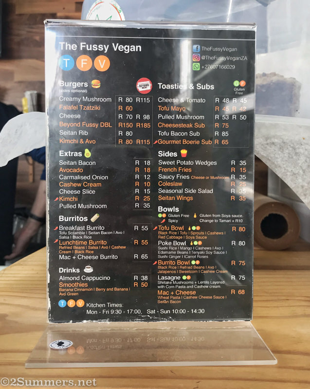 Fussy Vegan menu