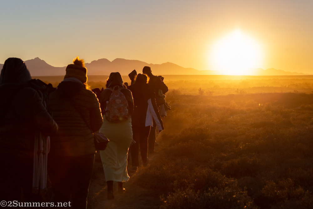 Walking down to see the meerkats at their burrow.