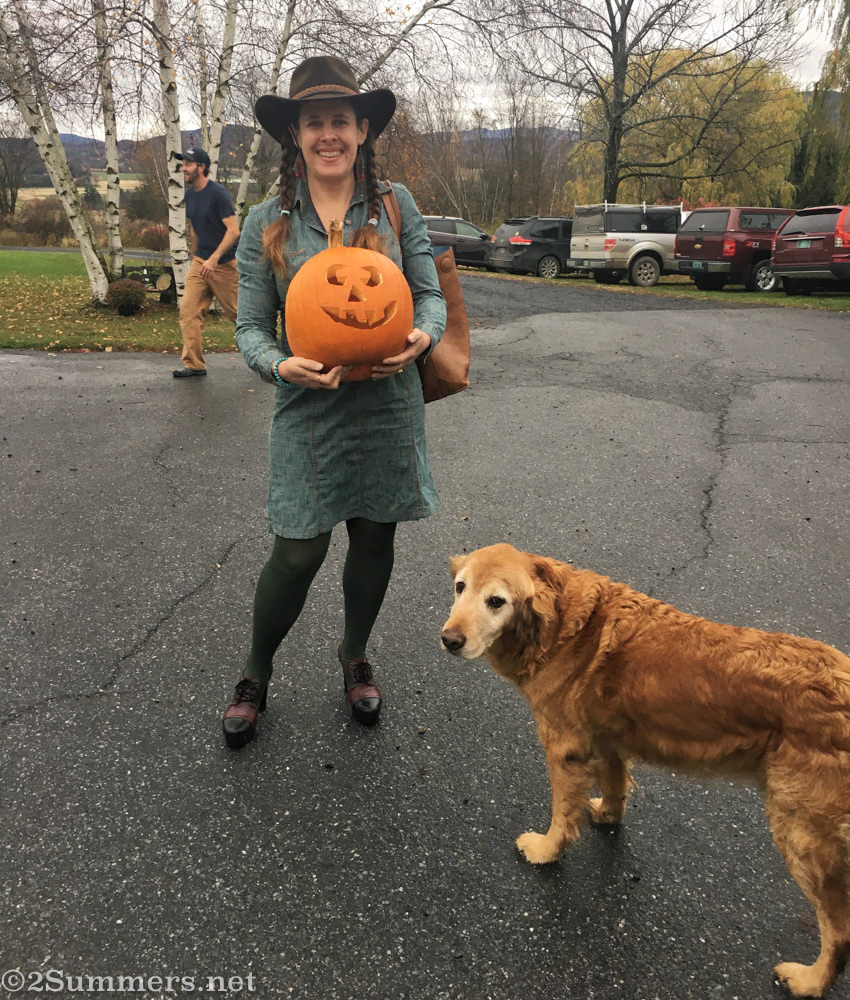 Heather in a cowboy hat on Halloween