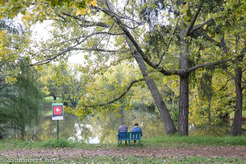 Couple sitting on a bench in Delta Park during the COVID-19 response in Joburg