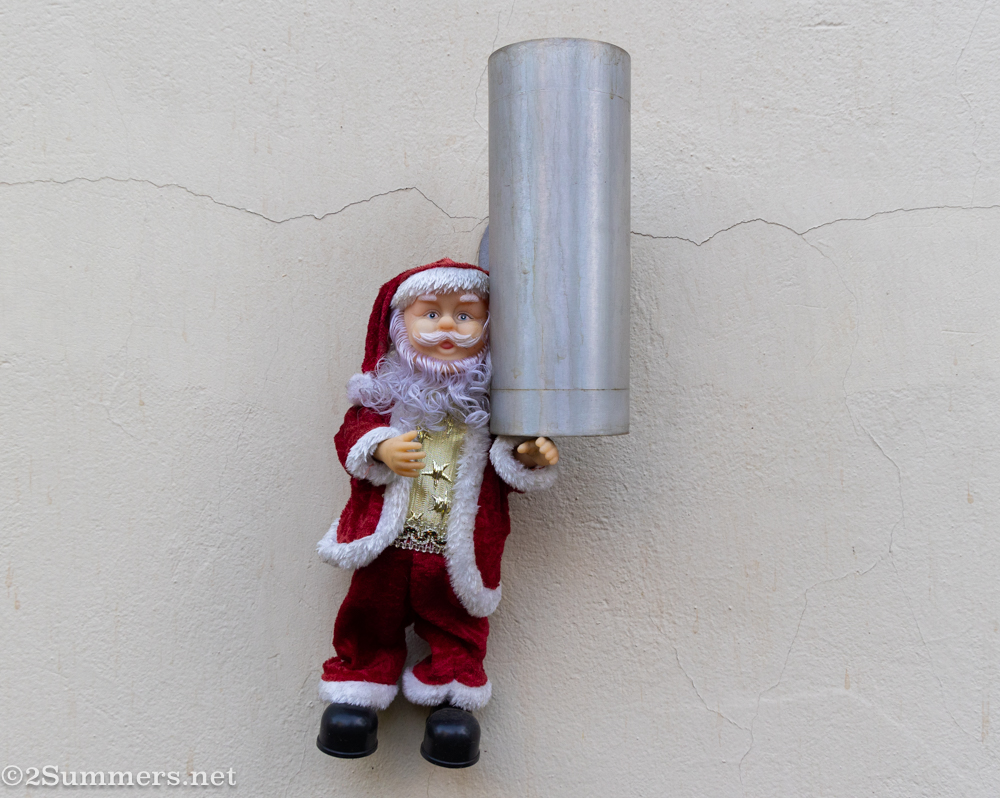 Santa under light
