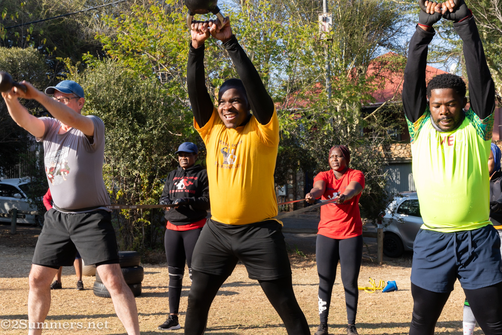Members of Dennis Dlomo’s Fitness Club train in Kingston Frost Park, Brixton