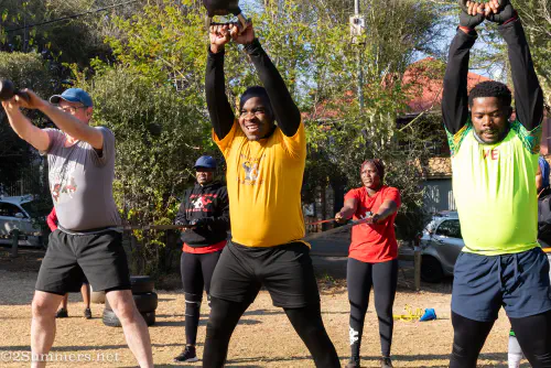 Members of Dennis Dlomo's Fitness Club train in Kingston Frost Park, Brixton