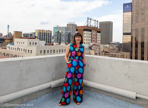 2Summers in downtown Joburg wearing her Caraci jumpsuit